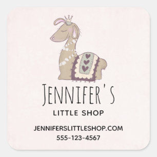 Cute Llama Princess Wearing a Crown Business Vierkante Sticker