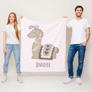 Cute Llama Princess Wearing a Crown Fleece Deken