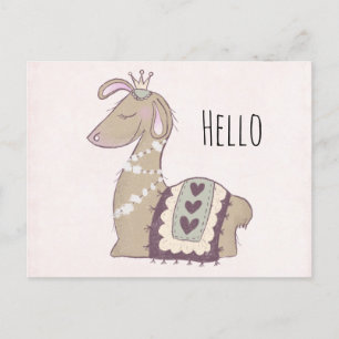Cute Llama Princess Wearing a Crown Hallo Briefkaart