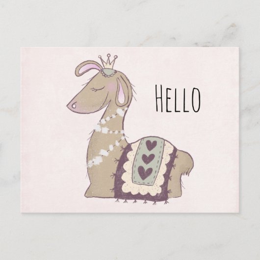 Cute Llama Princess Wearing a Crown Hallo Briefkaart (Voorkant)