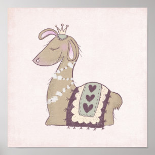 Cute Llama Princess Wearing a Crown Poster