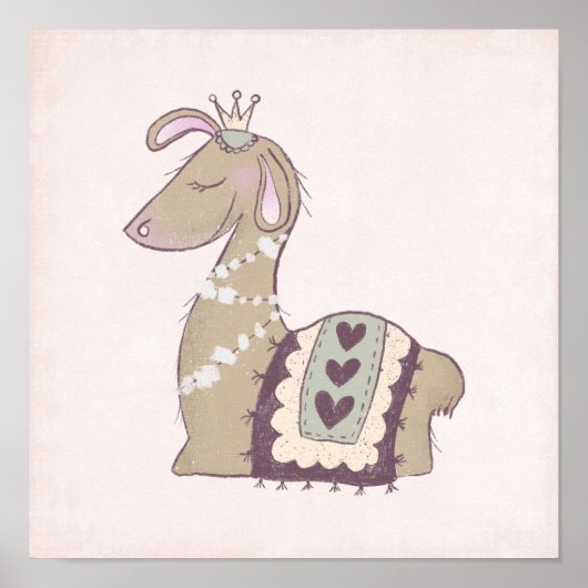 Cute Llama Princess Wearing a Crown Poster (Voorkant)