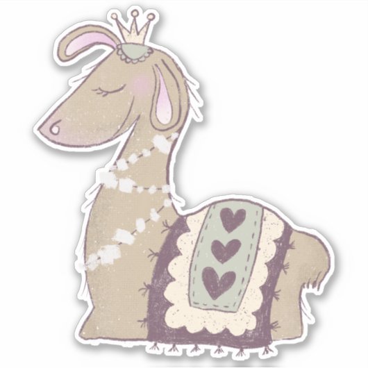 Cute Llama Princess Wearing a Crown Sticker (Voorkant)