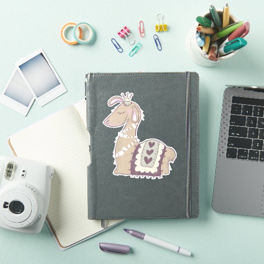 Cute Llama Princess Wearing a Crown Sticker (iPad Cover)