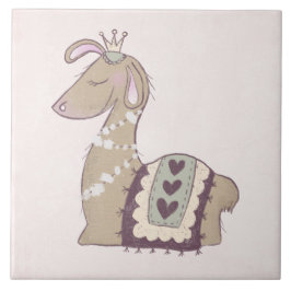 Cute Llama Princess Wearing a Crown Tegeltje