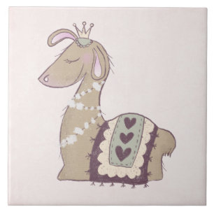 Cute Llama Princess Wearing a Crown Tegeltje