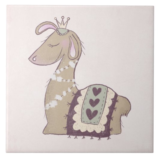 Cute Llama Princess Wearing a Crown Tegeltje (Voorkant)