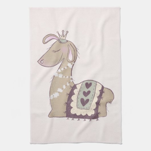 Cute Llama Princess Wearing a Crown Theedoek (Verticaal)