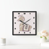 Cute Llama Princess Wearing a Crown Vierkante Klok (Huis)