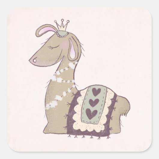 Cute Llama Princess Wearing a Crown Vierkante Sticker (Voorkant)