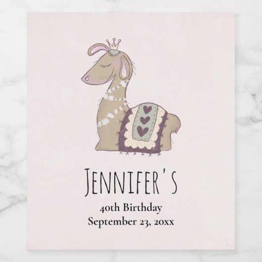 Cute Llama Princess Wearing a Crown Wijn Etiket (Enkel label)