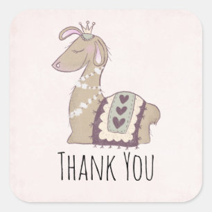 Cute Llama Princess Wearning a Crown Dank u Vierkante Sticker