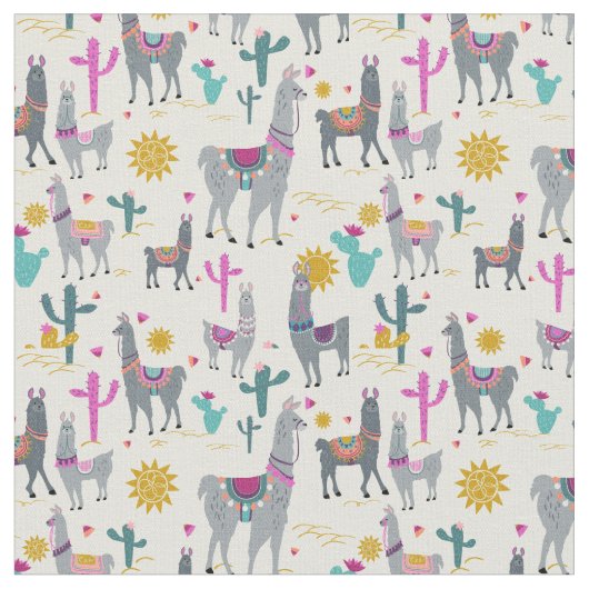 Cute Llama Print Stof (Close Up)