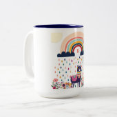 Cute Llama Rainbow Initiaal Monogram Tweekleurige Koffiemok (Voorkant links)