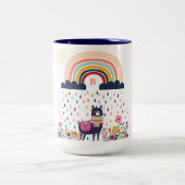 Cute Llama Rainbow Initiaal Monogram Tweekleurige Koffiemok (Center)