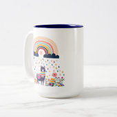Cute Llama Rainbow Initiaal Monogram Tweekleurige Koffiemok (Voorkant links)