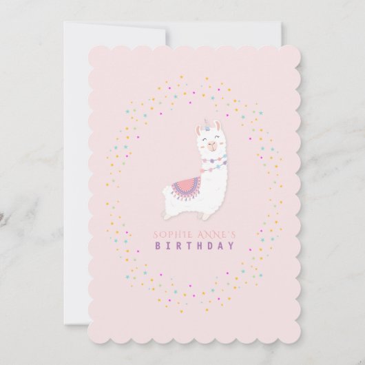 Cute Llama Rainbow Stars Blush First Birthday Kaart (Achterkant)