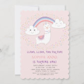 Cute Llama Rainbow Stars Blush First Birthday Kaart (Voorkant)