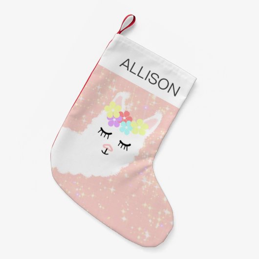 Cute Llama roze gepersonaliseerd Kleine Kerstsok (Voorkant (Hangend))