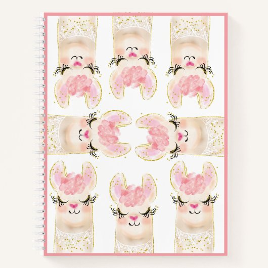 Cute Llama roze Waterverf Notitieboek (Voorkant)