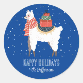 Cute Llama Snowy Winter Holiday Animal Ronde Sticker