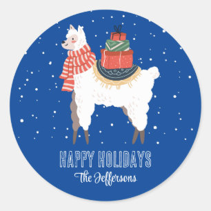 Cute Llama Snowy Winter Holiday Animal Ronde Sticker