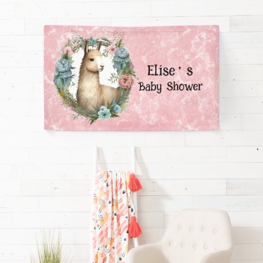 Cute Llama Succulent Floral Wreator Baby shower Spandoek (Insitu)