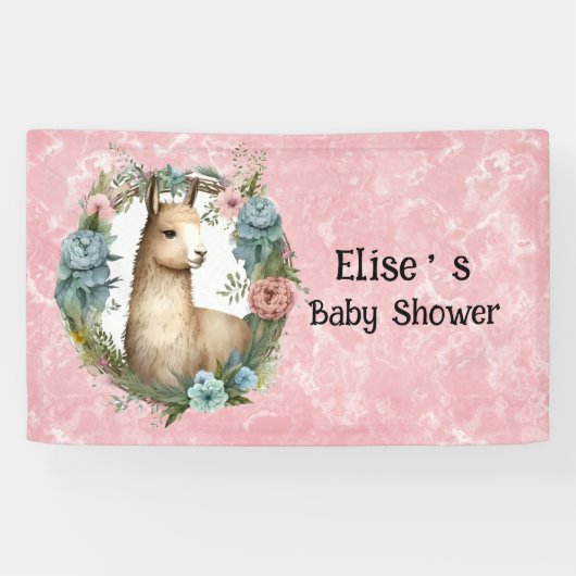 Cute Llama Succulent Floral Wreator Baby shower Spandoek (Horizontaal)