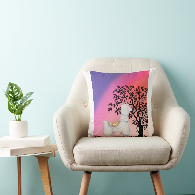 Cute Llama Sunset Pillow Kussen (Stoel)