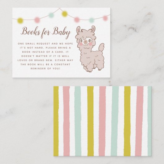 Cute Llama Theme Baby shower Book Request Informatiekaartje (Voorkant / Achterkant)