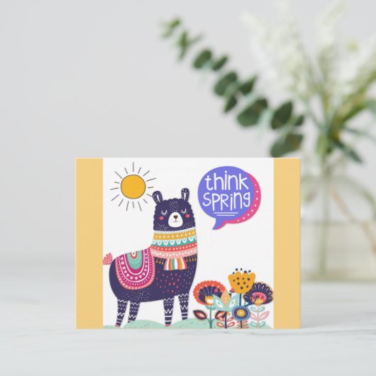 Cute Llama Think Spring Briefkaart (Staand voorkant)