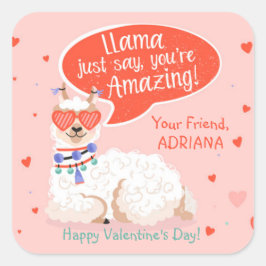 Cute Llama Valentijn Vierkante Sticker