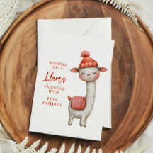 Cute Llama Valentijnsdag Kaart voor Kinderen Klasl