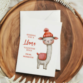 Cute Llama Valentijnsdag Kaart voor Kinderen Klasl Notitiekaartje