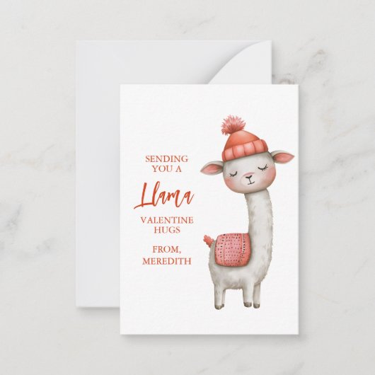 Cute Llama Valentine's Day Card for Kids Classroom Notitiekaartje (Voorkant)