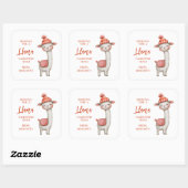 Cute Llama Valentine's Day Label, Valentine Vierkante Sticker (Vel)