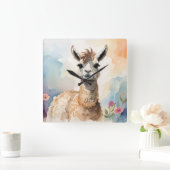 Cute Llama Vierkante Klok (Huis)