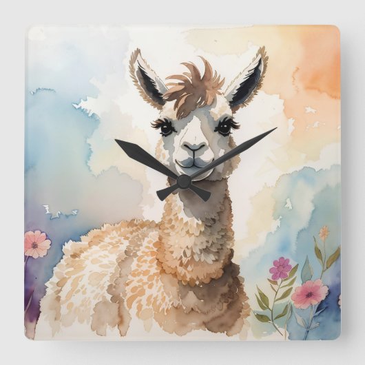 Cute Llama Vierkante Klok (Voorkant)