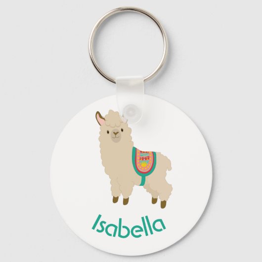 Cute Llama Voeg Jouw naam Blauwgroen Text Sleutelh Sleutelhanger (Voorkant)