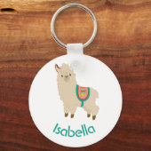 Cute Llama Voeg Jouw naam Blauwgroen Text Sleutelh Sleutelhanger (Voorkant)