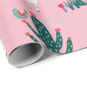 Cute Llama-vogel en cactus Cadeaupapier (Rol Hoek)