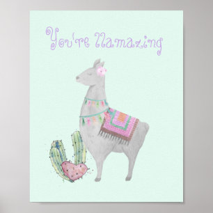 Cute Llama Waterverf - Je bent lamazing Girls Poster