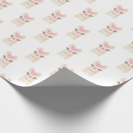 Cute Llama Waterverf Modern Cadeaupapier (Hoek)