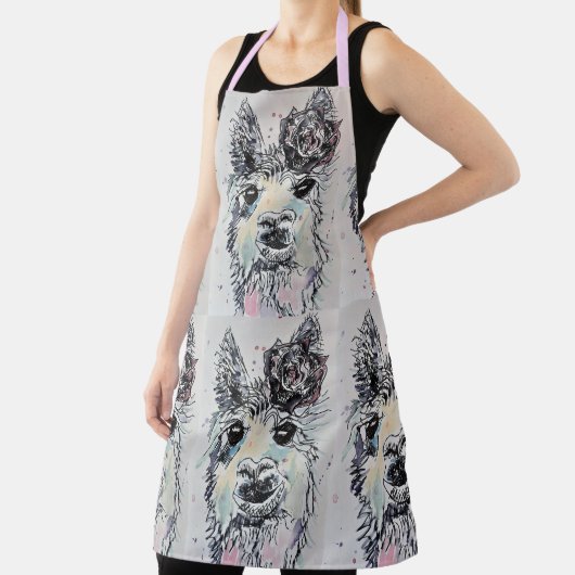 Cute Llama Waterverf Schilderen Dierendames Apron Schort (Insitu)