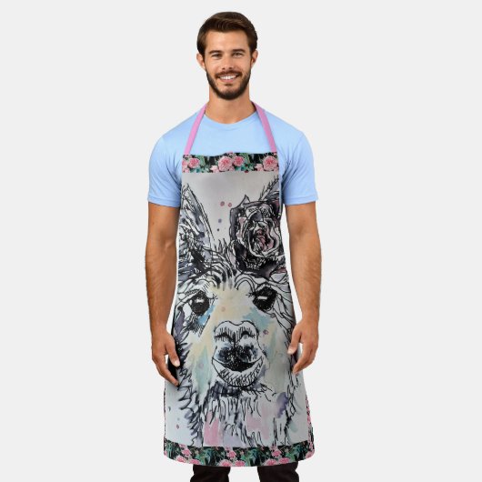 Cute Llama Waterverf Schilderen Dierlijk Roos Scho Schort (Gedragen)