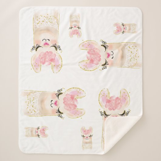 Cute Llama Waterverf Sherpa Blanket Deken (Voorkant)