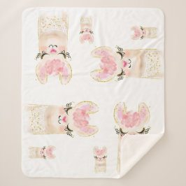 Cute Llama Waterverf Sherpa Blanket Sherpa Deken