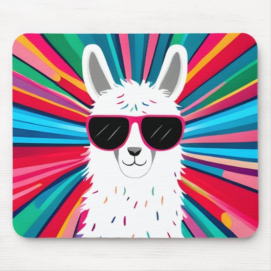 Cute Llama Wearing Cool Sunglass Muismat (Voorkant)