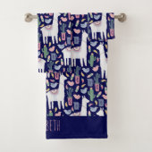Cute Llama Whimsical Botanical Pattern Bad Handdoek (Insitu)