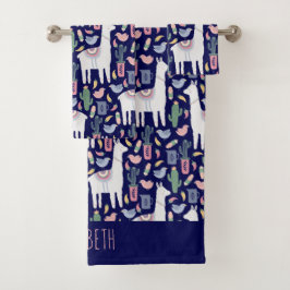 Cute Llama Whimsical Botanical Pattern Bad Handdoek